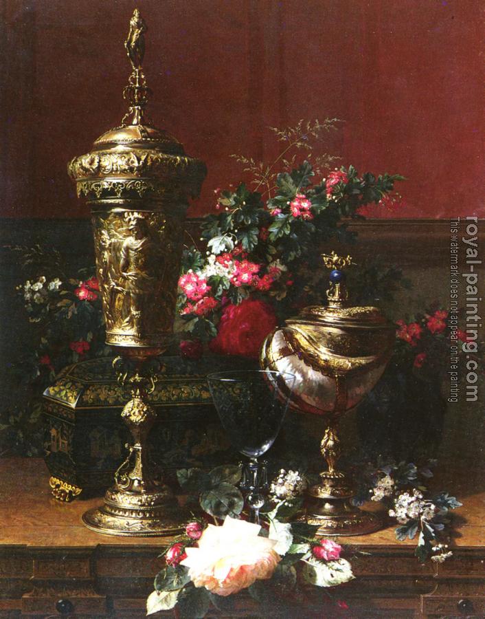 Jean-Baptiste Robie : A Still Life With A German Cup, A Nautilus Cup, A Goblet